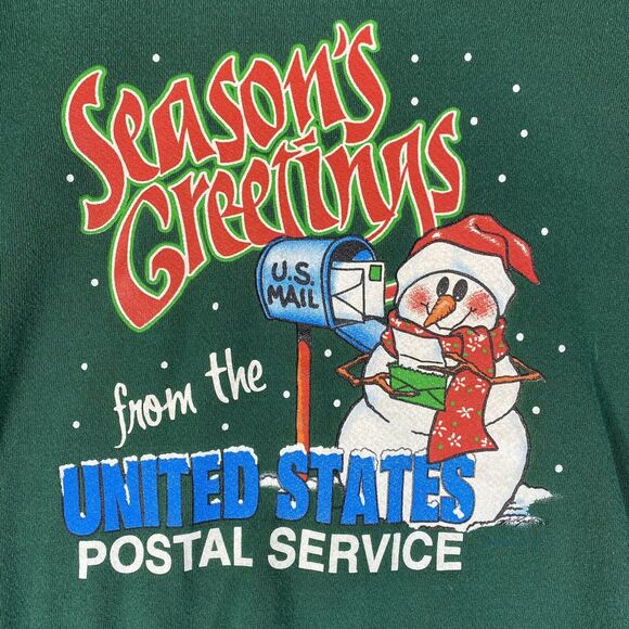 Vtg USPS Sweatshirt Mens Sz M 90s Seasons Greetings United States Postal Service - Picture 2 of 12